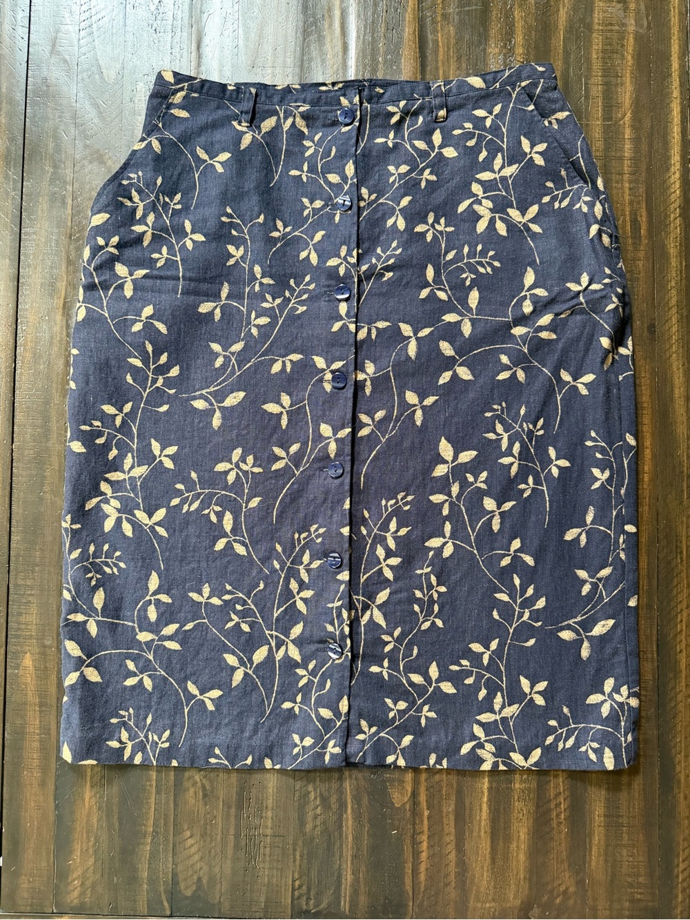 Liz Claiborne Liz Sport Navy Blue Floral Pencil Skirt Womens Size 16 Linen Blend